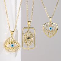 Evil Eye Jewelry Necklace, Brass, with 5cm extender chain, plated, fashion jewelry  & enamel & with rhinestone, golden cm 