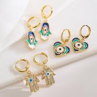 Evil Eye Earrings, Brass, plated, fashion jewelry  & micro pave cubic zirconia & enamel, golden 