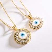 Evil Eye Jewelry Necklace, Brass, with 5cm extender chain, plated, fashion jewelry  & micro pave cubic zirconia & enamel, golden cm 