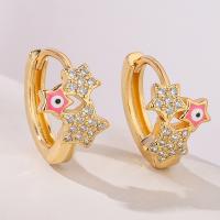Evil Eye Earrings, Brass, Star, plated, fashion jewelry & micro pave cubic zirconia & enamel 