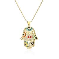 Evil Eye Jewelry Necklace, Brass, with 5cm extender chain, Hand, plated, fashion jewelry & micro pave cubic zirconia & enamel cm 