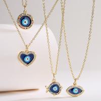 Evil Eye Jewelry Necklace, Brass, with 5cm extender chain, plated, fashion jewelry  & micro pave cubic zirconia & enamel, gold cm 