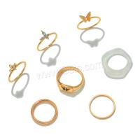 Zinc Set anillo de aleación, aleación de zinc, con resina, chapado en color dorado, 6 piezas & Joyería & para mujer & esmalte & con diamantes de imitación, dos diferentes colores, Vendido por Set[