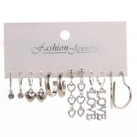 Zinc Alloy Drop Earring, silver color plated, 6 pieces & fashion jewelry & for woman & with rhinestone, silver color 