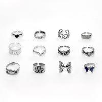Zinc Alloy Ring Set, with Glass, plated, 12 pieces & fashion jewelry & for woman & enamel, silver color [