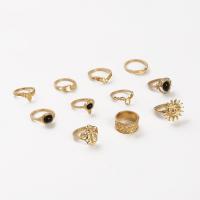 Zinc Alloy Ring Set, with Black Stone, plated, 10 pieces & fashion jewelry & for woman & with rhinestone, two different colored [