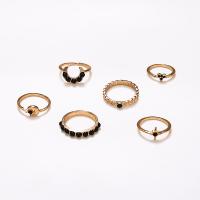 Zinc Alloy Ring Set, with Black Stone, gold color plated, 6 pieces & fashion jewelry & for woman, two different colored [