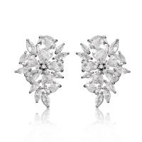 Brass Stud Earring, plated, micro pave cubic zirconia & for woman [