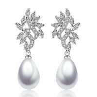 Befestiger Zirkonia Messing Ohrring, mit Kunststoff Perlen, Tropfen, plattiert, Micro pave Zirkonia & für Frau, keine, 13x37mm, verkauft von Paar[