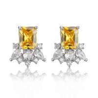 Cubic Zirconia Micro Pave Brass Earring, Square, platinum color plated, micro pave cubic zirconia & for woman [