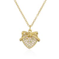 Cubic Zircon Micro Pave Brass Necklace, with Plastic Pearl, with 5cm extender chain, Heart, plated & micro pave cubic zirconia, golden cm 