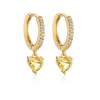 Cubic Zirconia Micro Pave Brass Earring, Heart, plated, micro pave cubic zirconia 
