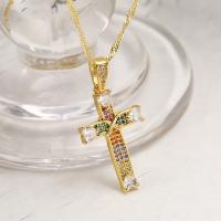 Cubic Zircon Micro Pave Brass Necklace, with 5cm extender chain, Cross, plated, micro pave cubic zirconia cm 
