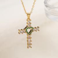 Cubic Zircon Micro Pave Brass Necklace, with 5cm extender chain, Cross, plated, micro pave cubic zirconia cm 