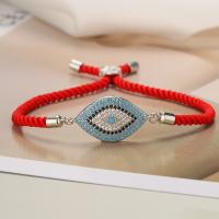 Evil Eye Jewelry Bracelet, Brass, with Nylon Cord, plated, micro pave cubic zirconia Approx 17 cm 