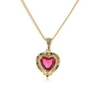 Cubic Zircon Micro Pave Brass Necklace, with 5cm extender chain, Heart, plated, micro pave cubic zirconia cm 
