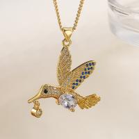 Cubic Zircon Micro Pave Brass Necklace, with 5cm extender chain, Bird, plated, fashion jewelry & micro pave cubic zirconia, gold cm 