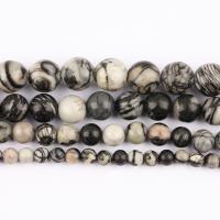 Black Silk Stone Bead, Network Stone, Round, polished, DIY Approx 37 cm 