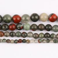 Einzelne Edelstein Perlen, Afrikanischer Blutstein, rund, poliert, DIY & verschiedene Größen vorhanden, Länge:ca. 37 cm, verkauft von Strang