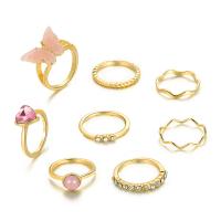 Zinc Alloy Ring Set, with Acrylic, gold color plated, 8 pieces & fashion jewelry & for woman & with rhinestone, two different colored, nickel, lead & cadmium free [