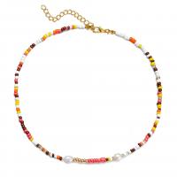 Glass Seed Beads Necklace, Seedbead, with Zinc Alloy, with 6cm extender chain, gold color plated, fashion jewelry & for woman, multi-colored, nickel, lead & cadmium free cm 