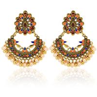 Plastic Pearl Zinc Alloy Earring, with Plastic Pearl, gold color plated, fashion jewelry & for woman & enamel, multi-colored 