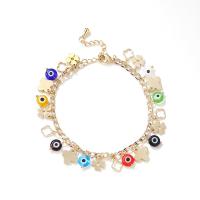 Evil Eye Jewelry Bracelet, Brass, with Glass Stone, with 3cm extender chain, gold color plated, fashion jewelry & for woman, multi-colored cm 