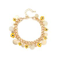Evil Eye Jewelry Bracelet, Brass, with Glass & Iron, with 4cm extender chain, gold color plated, fashion jewelry & for woman, two different colored cm 