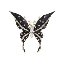 Cubic Zirconia Brooch, Brass, Butterfly, gold color plated, fashion jewelry & micro pave cubic zirconia & for woman & enamel, black 