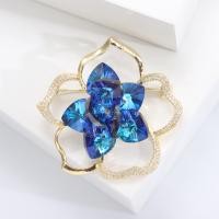 Crystal Brooch, Brass, with Crystal, Flower, gold color plated, fashion jewelry & micro pave cubic zirconia & for woman & hollow, blue 