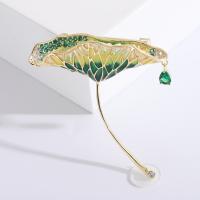 Enamel Brooch, Brass, Lotus Leaf, gold color plated, fashion jewelry & micro pave cubic zirconia & for woman, green 
