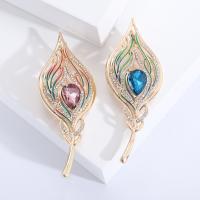 Crystal Brooch, Zinc Alloy, with Crystal, Feather, gold color plated, fashion jewelry & for woman & enamel & with rhinestone 