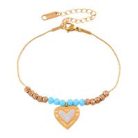 Stainless Steel Charm Bracelet, 316L Stainless Steel, with Shell, with 1.97inch extender chain, Heart, fashion jewelry & for woman, golden Approx 6.69 Inch 