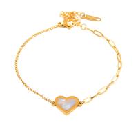 Stainless Steel Chain Bracelets, 316L Stainless Steel, with Shell, with 1.97inch extender chain, Heart, gold color plated, fashion jewelry & for woman, golden, 14mm Approx 6.3 Inch 