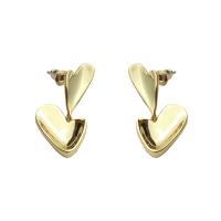 Brass Stud Earring, Heart, plated, for woman 30mm 