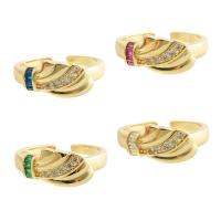 Цирконий Micro Pave Латунь палец кольцо, плакирован золотом, ювелирные изделия моды & инкрустированное микро кубического циркония, Много цветов для выбора продается PC