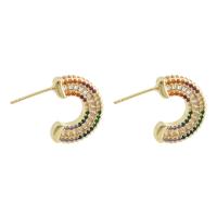 Cubic Zirconia Micro Pave Brass Earring, Dome, gold color plated, fashion jewelry & micro pave cubic zirconia, mixed colors [