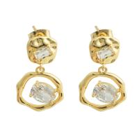 Boucles d'oreilles en laiton zircon cubique, avec zircon cubique, Placage de couleur d'or, bijoux de mode & pour femme Vendu par paire