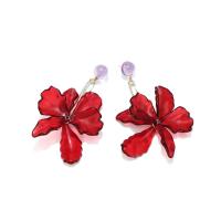 Boucle d'oreille de goutte acrylique, résine, avec Acrylique, fleur, bijoux de mode, rouge Vendu par paire