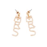 Kunststoff Perle Zink Legierung Ohrring, Zinklegierung, mit Kunststoff Perlen, Alphabet-Buchstabe, plattiert, Modeschmuck, goldfarben, 15x48mm, verkauft von Paar