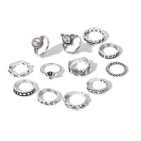 Ring Set, Zinc Alloy, silver color plated, 12 pieces & 15 pieces & fashion jewelry & for woman & with rhinestone, silver color 