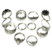 Zinc Alloy Ring Set, with Gemstone, silver color plated, 10 pieces & fashion jewelry & for woman & blacken, silver color [