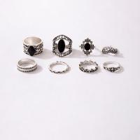 Zinc Alloy Ring Set, silver color plated, 8 pieces & fashion jewelry & for woman & enamel & blacken, two different colored [