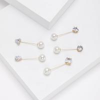 Collar Jewelry Brooch, Zinc Alloy, with Rhinestone & Plastic Pearl, gold color plated, 5 pieces & fashion jewelry & for woman, white 