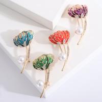 Enamel Brooch, Zinc Alloy, with Plastic Pearl, Flower, gold color plated, fashion jewelry & for woman & with rhinestone 