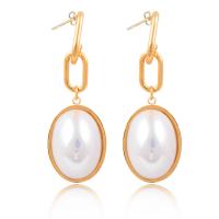Stainless Steel Drop Earring, 316L Stainless Steel, with Plastic Pearl, Oval, Vacuum Ion Plating, fashion jewelry & for woman, white, 50mm 