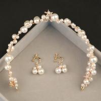 Zinc Alloy Hair Jewelry Set, Hair Band & earring, with Plastic Pearl, 2 pieces & fashion jewelry & for woman, 30mm,20*20mm, Inner Approx 150mm cm 