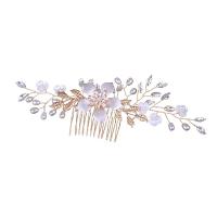 Decorative Hair Combs, Zinc Alloy, with Crystal & Plastic Pearl, gold color plated, fashion jewelry & for woman, golden 