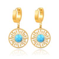 Stainless Steel Drop Earring, 316L Stainless Steel, with turquoise, Vacuum Ion Plating, fashion jewelry & for woman, golden, 32mm 