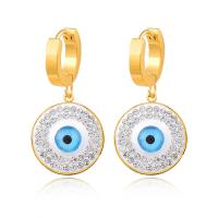 Evil Eye Earrings, 316L Stainless Steel, Vacuum Ion Plating, fashion jewelry & for woman & with rhinestone, golden, 35mm 